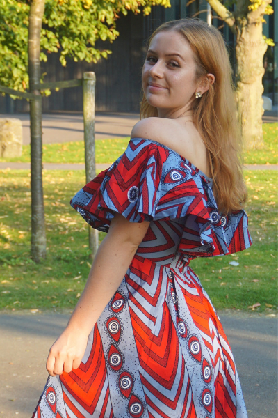 Reblue off-shoulder Ankara dress