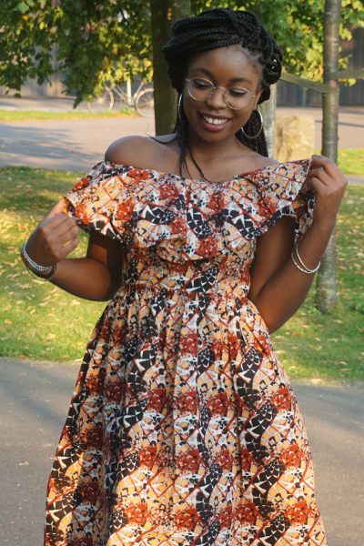 Rougemaron off shoulder Ankara dress