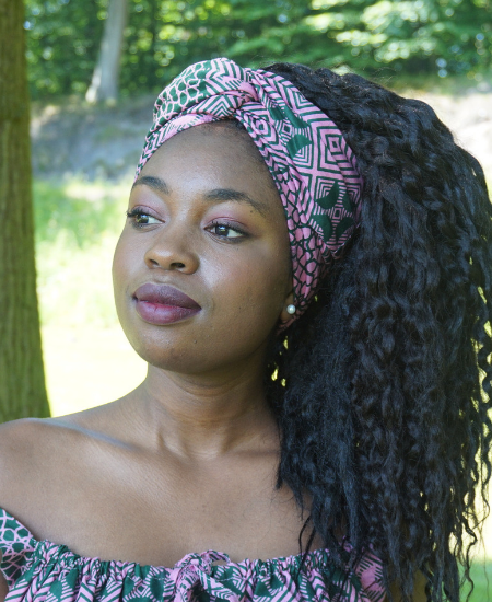 gentle pink and green ankara headwrap