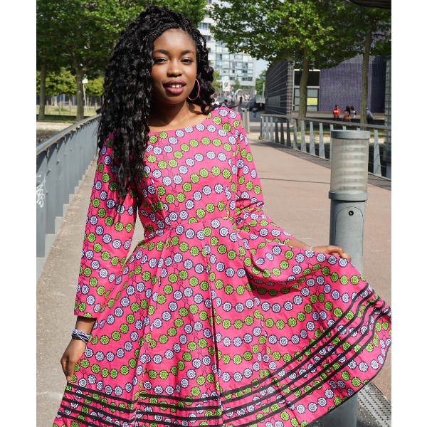 long sleeve pink ankara dress Shophadia