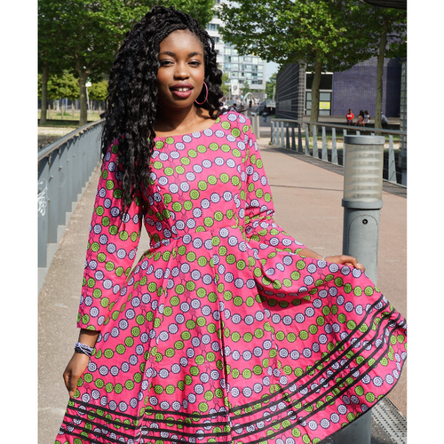 long sleeve pink ankara dress