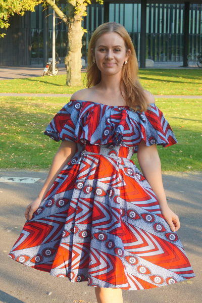 Reblue off-shoulder Ankara dress