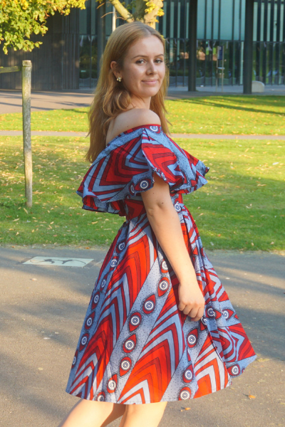 Reblue off-shoulder Ankara dress